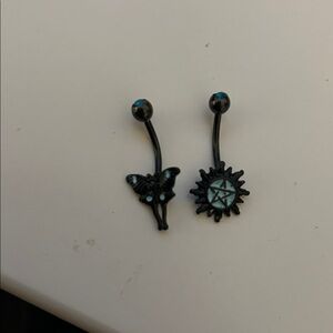 Black and Blue Butterfly and Sun Belly Rings